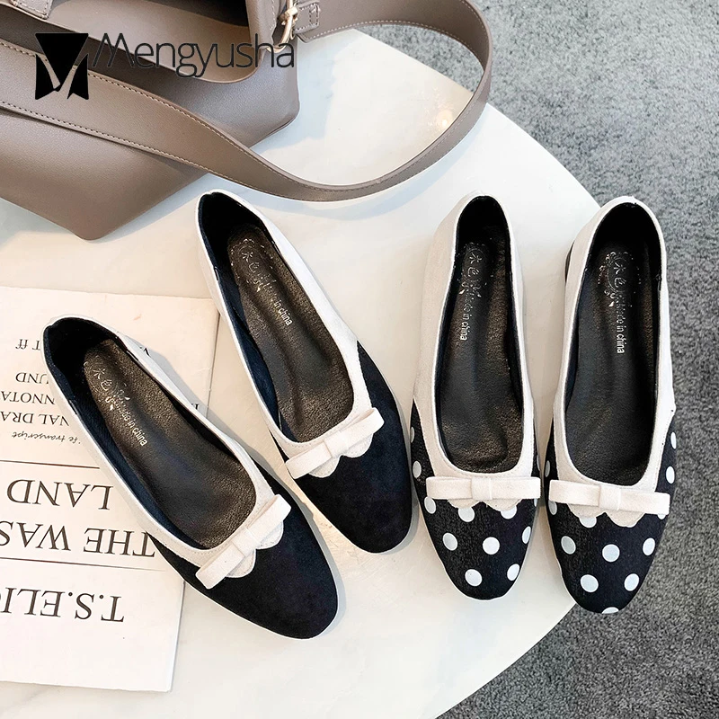 

white polka dot pattern shallow ballet flats shoes all match bow-tied casual student loafers brand mixed color soft bottom shoes