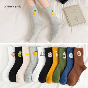 

New Fruit Fashion Men and Women Socks Cotton Color Avocado Banana Giraffe Panda Soft Happy Funny Cute Girls Japanese Sockings