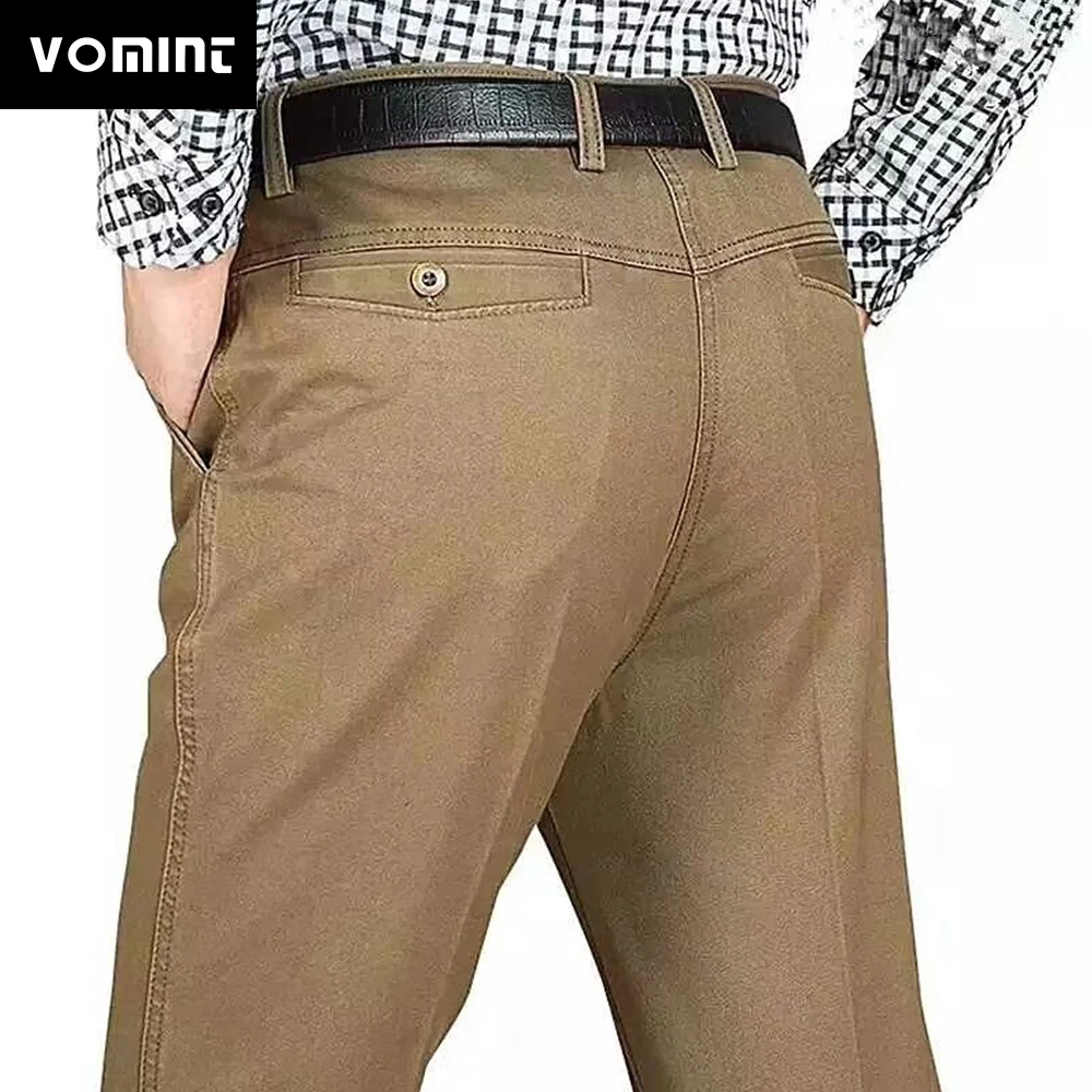 Бренд VOMINT мужские летние тонкие брюки из 98% хлопка деловые узкие эластичные