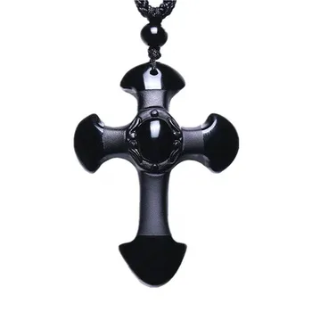 

Cross Shape Natural Black Obsidian Pendant for Men Women Party Love Lucky Stone Fashion Pendant Necklace Jewelry Gift AAAA