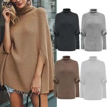 

Women Fashion Turtleneck Long Sleeve Solid Causal Winter, Autumn Knitted Cloak