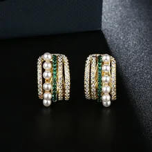 S925 Стерлинговое Серебро, игольчатые Позолоченные Многослойные полукруглые жемчужные серьги-гвоздики, женские роскошные ювелирные изделия