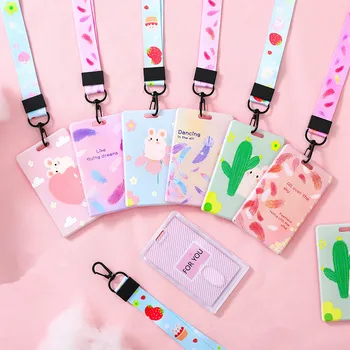 

1PCS Girl Women Cartoon Cute Credit Card Holder Wallet Student Bus ID Card Cover Bag Travel Business Card Pouch Case With String