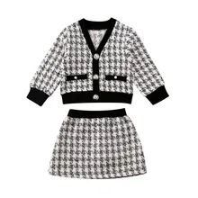 Зимняя одежда для маленьких девочек 1-5 лет пальто в клетку топ+ платье-пачка торжественные наряды