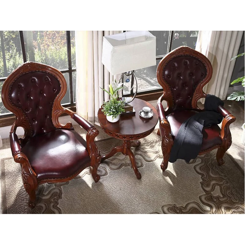 Leisure chair Деревянный и кожаный шезлонг кресло кожа и небольшой стол Гостиная WA707 - Цвет: Leisure chair