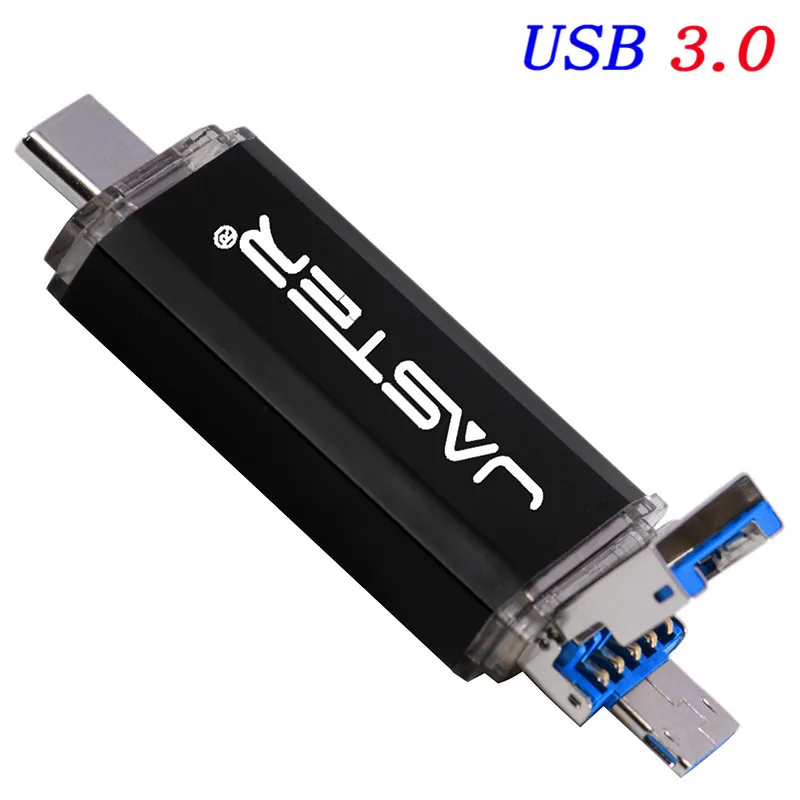 JASTER 3 в 1 OTG(Android& USB& Type_C) флеш-накопитель USB 3,0 Металлический пользовательский накопитель 64 ГБ 32 ГБ 16 ГБ 8 ГБ 4 ГБ свадебные подарки - Цвет: Black