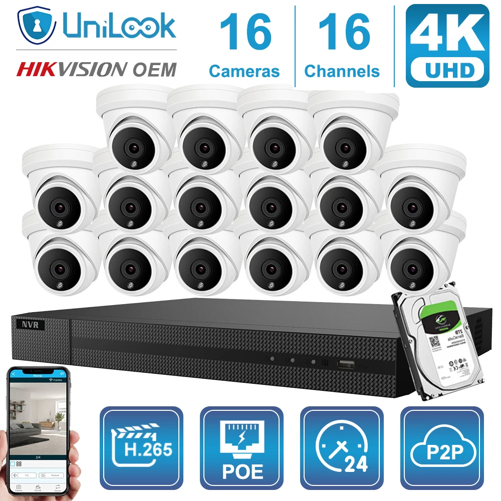 Сетевой видеорегистратор UnILook 16 каналов 8/10/12/16 шт. 4K 8 Мп револьверная IP камера POE