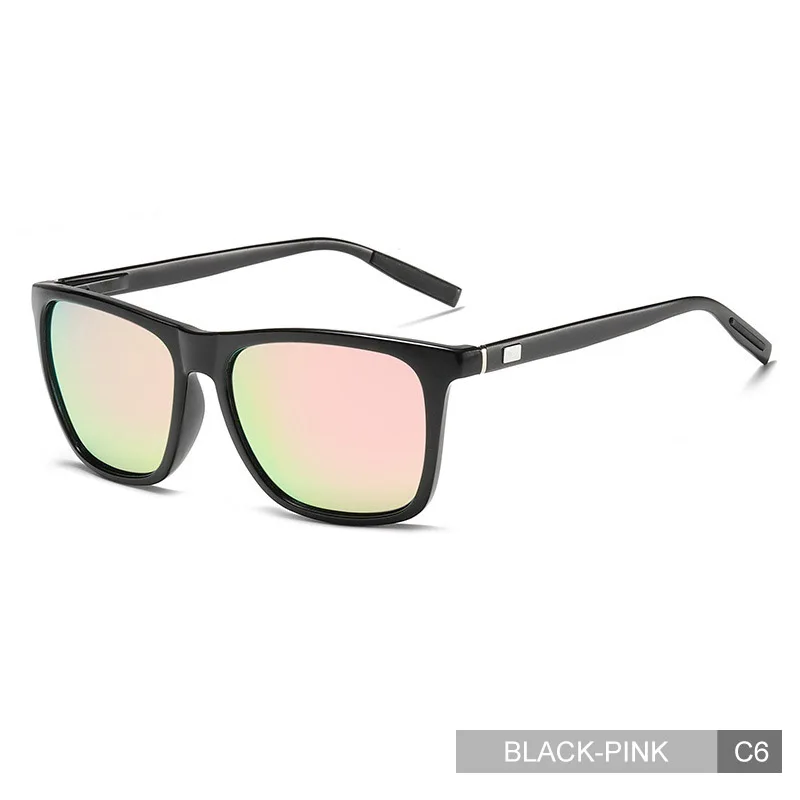 MADELINY, алюминий+ TR90, поляризованные солнцезащитные очки для женщин и мужчин, фирменный дизайн, солнцезащитные очки, винтажные квадратные очки для вождения, UV400, MA050 - Цвет линз: C6 Black-Pink