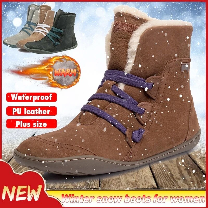 

Women Snow Boots Warm Short Fur Plush Winter Ankle Boot Plus Size Platform Ladies Lace-up Shoes Female Comfort Drop Shipping 070