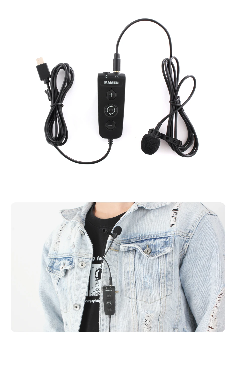 MAMEN Voice-changing Recording MIC Type-C Plug Lavalier Microphone with 6 Sound Effect for Android iOS Smartphone Live Streaming