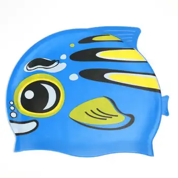 

New Kids Swimming Bathing Ear Protect Cap Fun Cartoon Fish Design Silicone Swim Cap for Boys and Girls