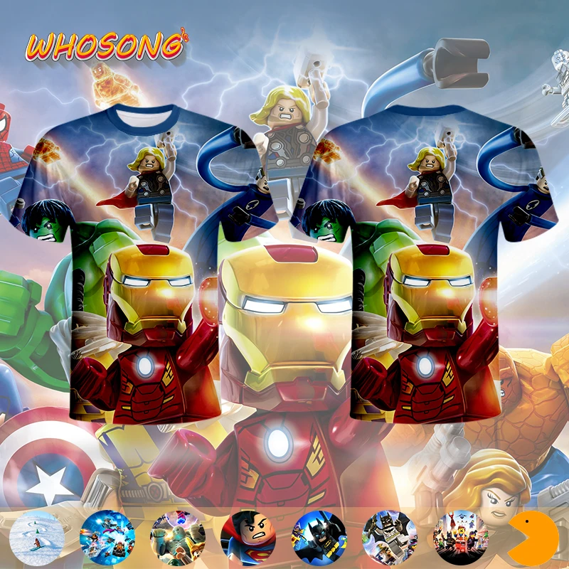 Футболка WHOSONG 3D 2019 популярная забавная игрушка Лего косплей Marvel Бэтмен Супермен