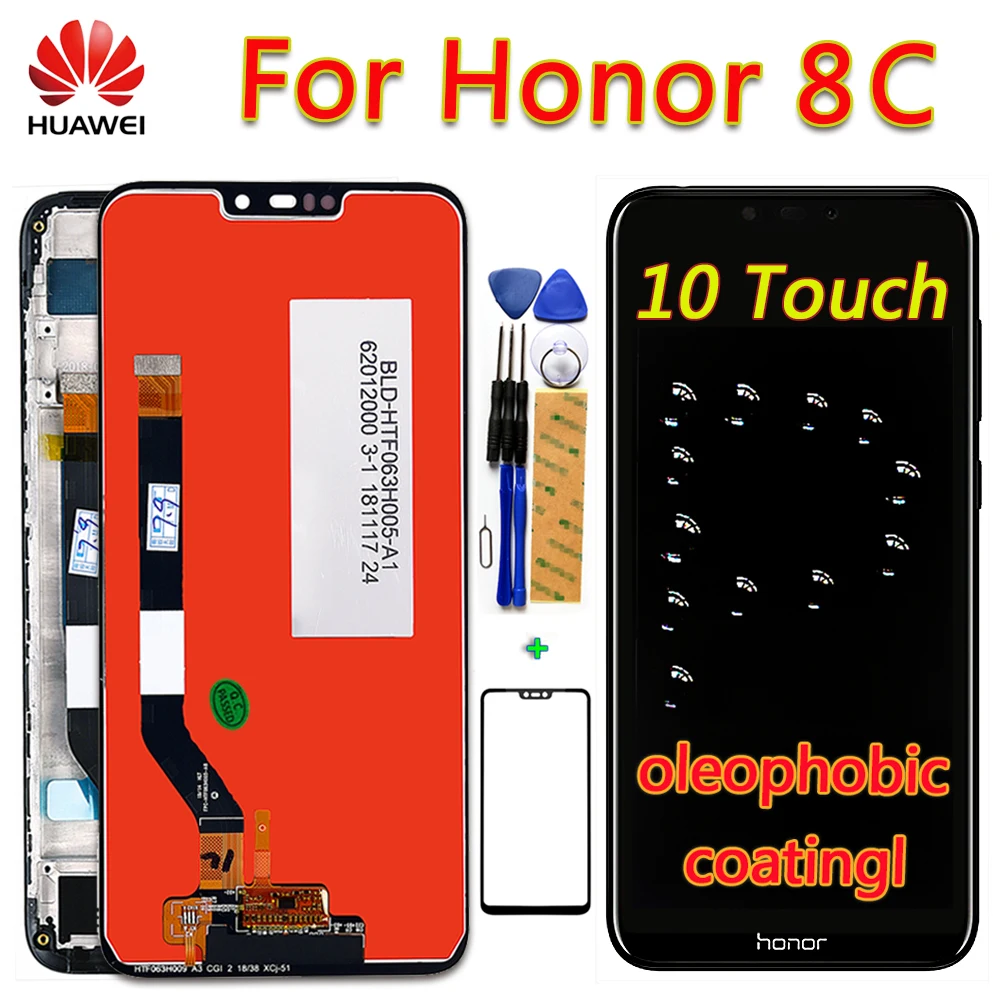 huawei Honor 8C 10 сенсорный ЖК-дисплей 6,26 дюймов Honor Paly 8C кодирующий преобразователь сенсорного экрана в сборе рамка олеофобное покрытие