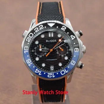 

Sapphire glass bliger 41mm black dial luminous black blue ceramic bezel chronograph function date quartz movement men's watches