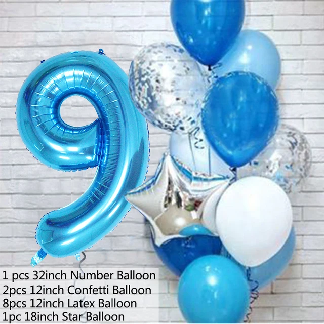 12pcs Pink Number Foil Balloon Birthday Party Decoration Latex Balloons Kids Baby Girl 1 2 3 4 5 6 7 8 9 Years Old 1st Birthday B-balloon number 9