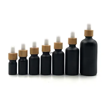 

bamboo lid vaping 5ml 10ml 15ml 20ml 30ml 50ml 100ml matte black glass essential oil bottles with bamboo protective dropper cap