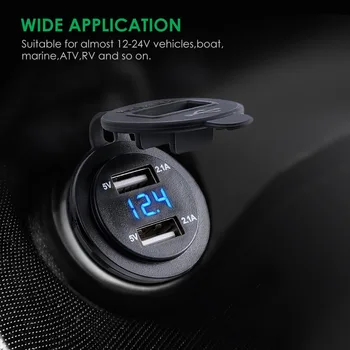 

4.2A Car Cigarette Lighter Socket 2 Port Dual USB Charger Adapter LED Voltmeter Compatible For Dual USB Mobile Phone