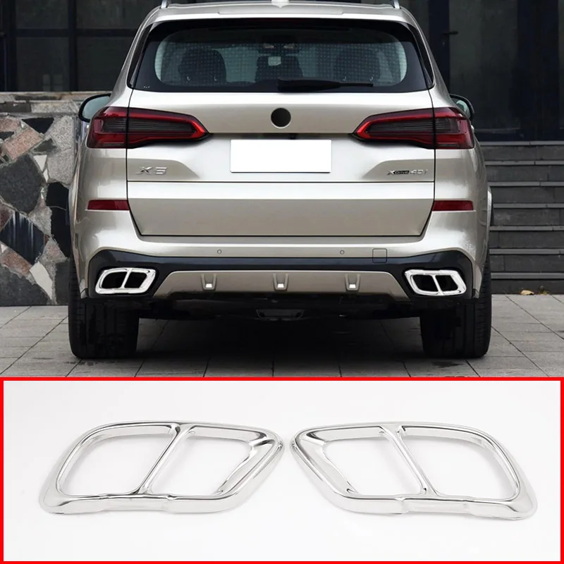 

2pcs Chrome Stainless Steel Car Exhaust Pipe Cover Trim For BMW X5 G05 X7 G07 2019 Year Model Accessories