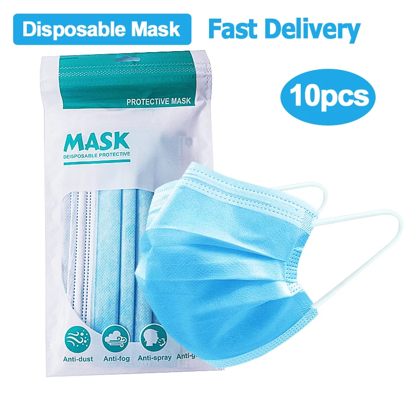 

10pcs Protection Masks 3 Ply Mask dust Disposable Face Masks Elastic Ear Loop Disposable Dust Filter Safety Mask