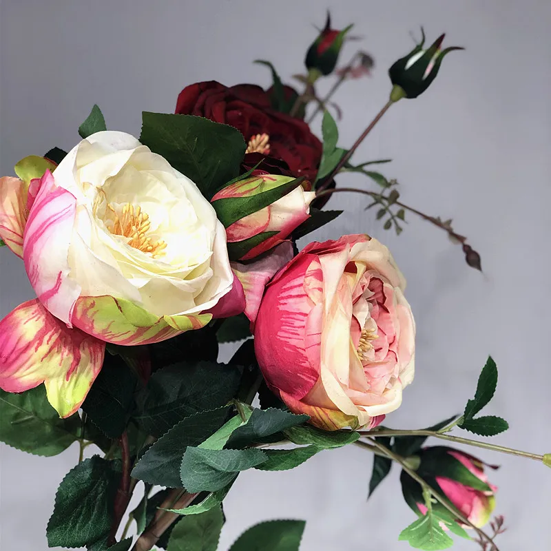 5 pcs Mixed colors Индиго-5 стеблей/лот Королевский белый розовый спрей и бутон для домашнего свадебного украшения Искусственные цветы Вечеринка - Цвет: 5 pcs Mixed colors