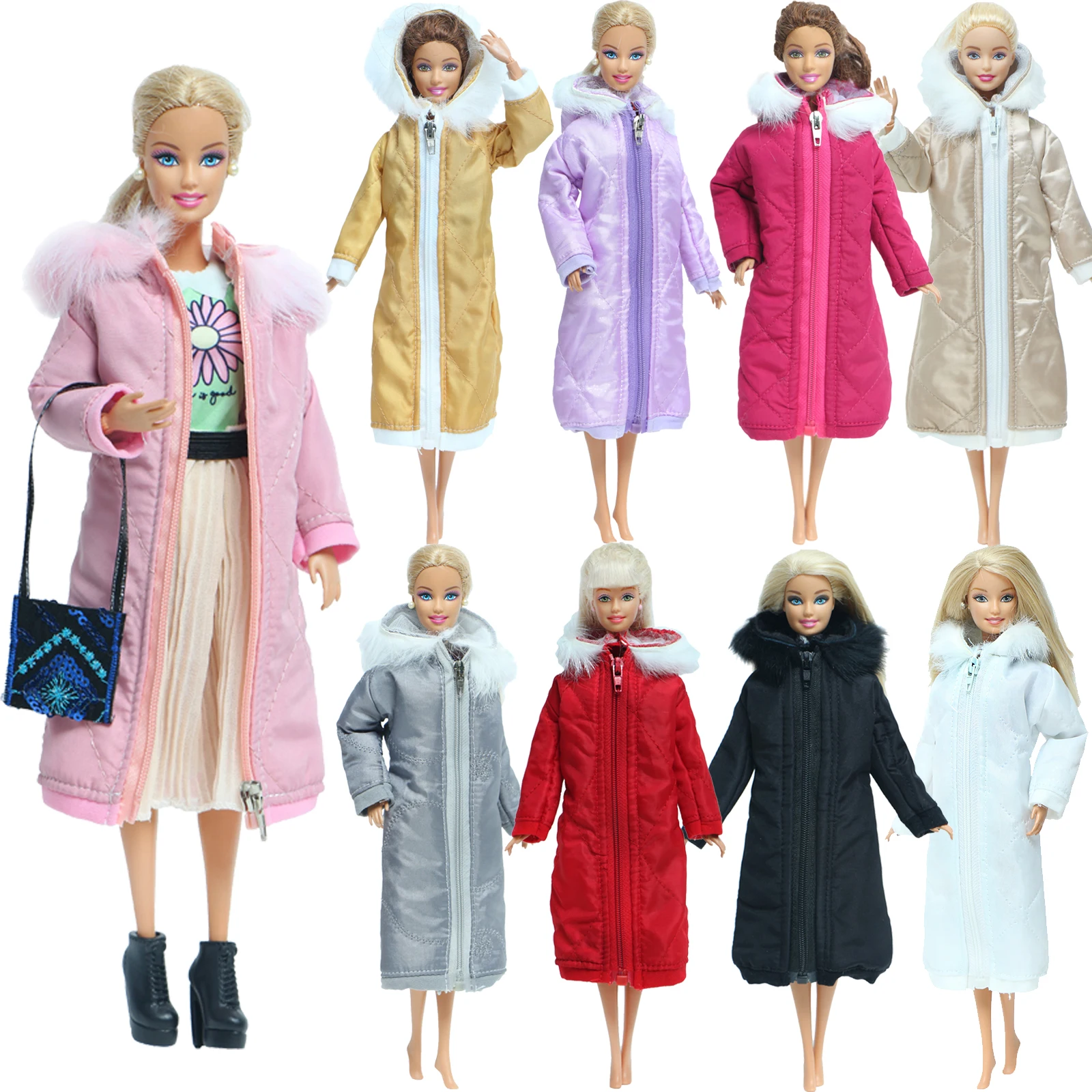 Long Coat Cotton Outfits for Barbie Doll Clothes Accessories Winter Wear Jacket