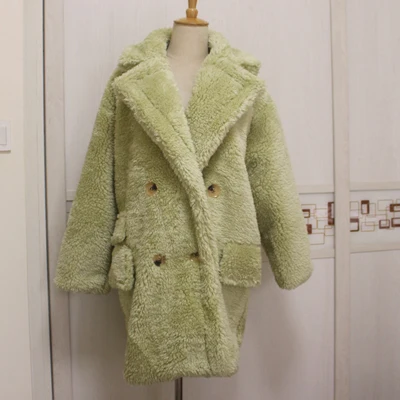 green Новинка, женское модное пальто из искусственного меха с карманами, 4 пуговицы, толстые теплые материалы, 5 цветов, большие размеры - Цвет: green