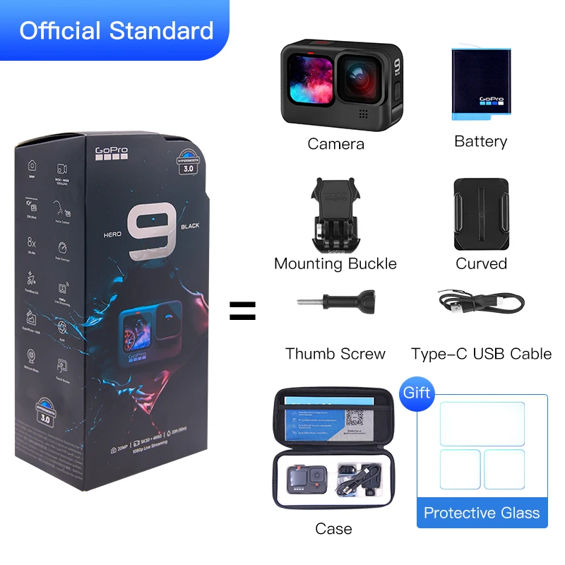 GoPro HERO 9 Black Underwater Action Camera 4K 5K with Color Front Screen, Sports Cam 20MP Photos, Live Streaming Go Pro HERO 9-5