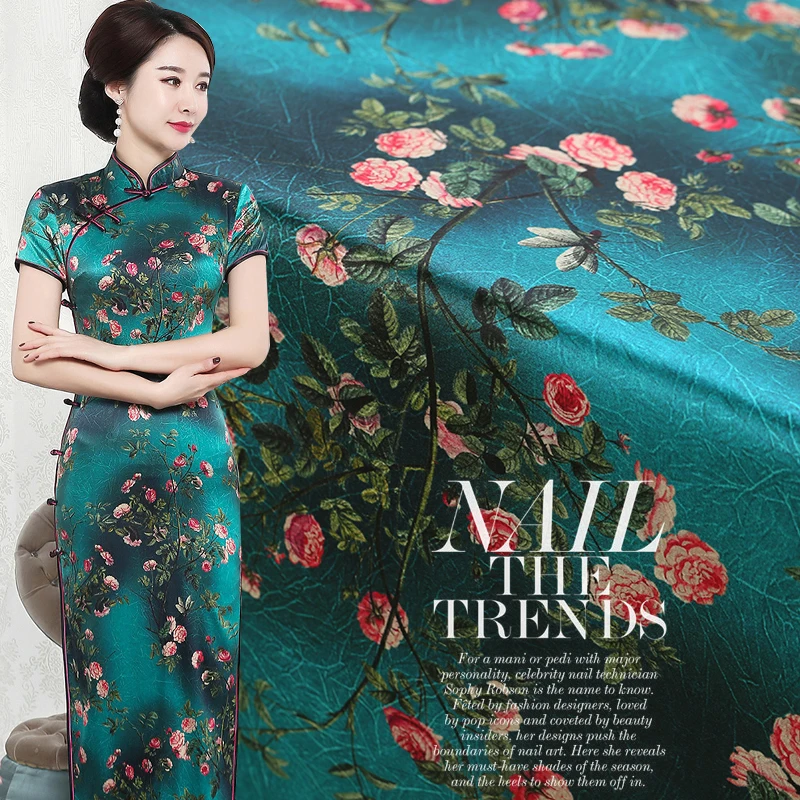 

Natural Silk Fabric Flower Print Green Stretch Silk Satin 19mm 42'' Imitate The Buttercup Silk Real Silk Cloth Lining