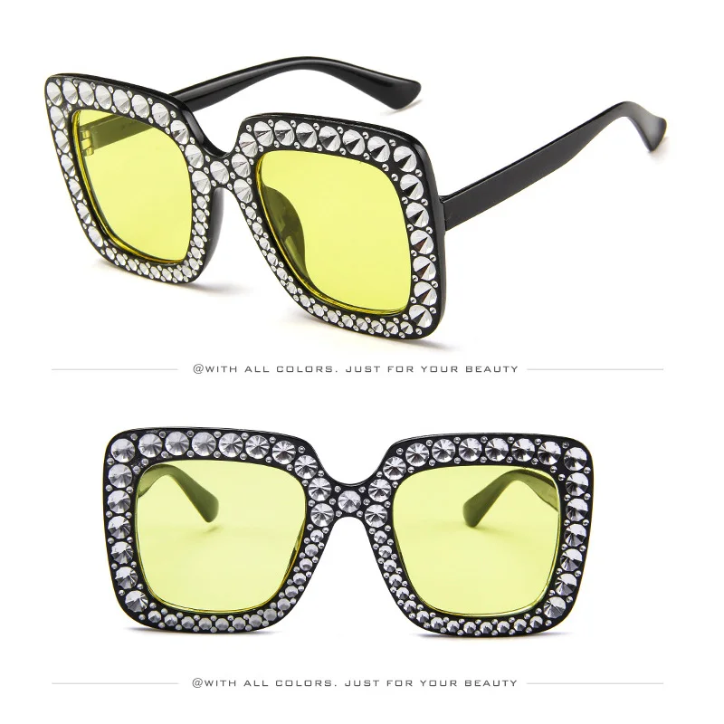 Модные женские квадратные солнцезащитные очки с имитацией бриллиантов, блестящие бриллианты, фирменные дизайнерские UV400