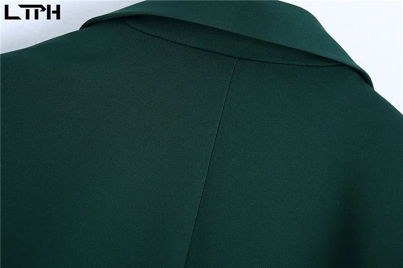 LTPH vintage dark green office wear outfits women 2 pieces set blazer pant suits trousers business casual sets 2021 autumn new