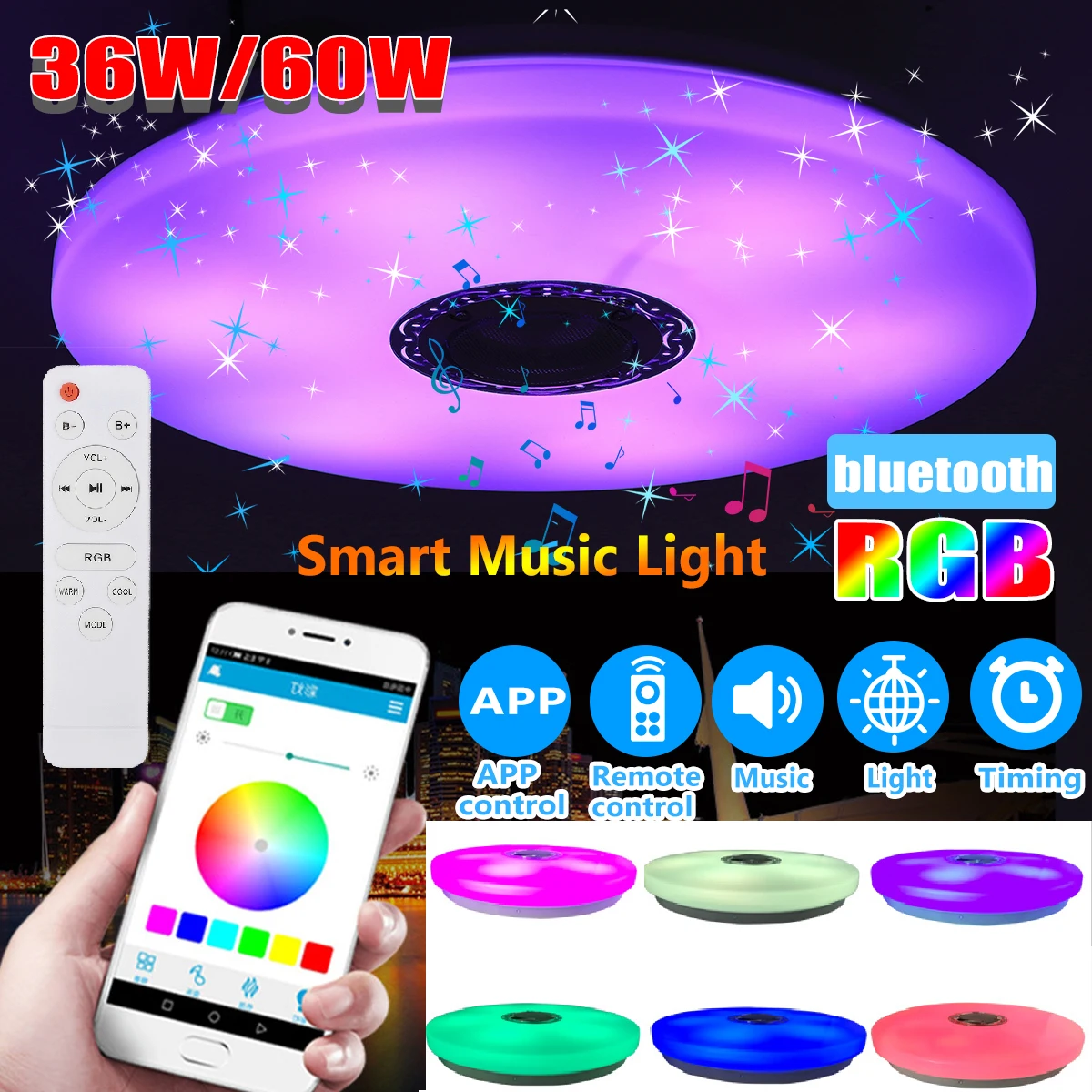 36/60W RGB светодиодный Потолочные светильники Современные APP bluetooth Музыка лампы