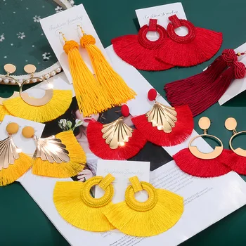 

Fashion Bohemian Big Tassel Dangle Drop Earrings for Women Statement Wedding Red Fringe Female Earrings 2020 Female Jewelry