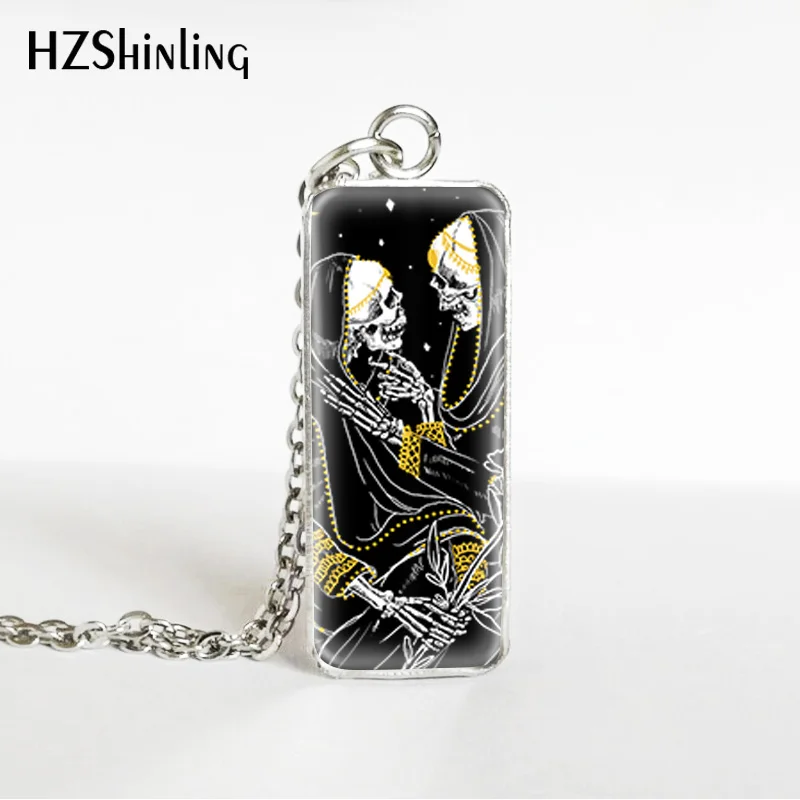 HZSHINLING карта черный Мэриголд Таро прямоугольный из нержавеющей стали стеклянные подвески модное серебряное ожерелье ювелирные изделия - Окраска металла: 2