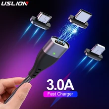 USLION Магнитный кабель Micro usb type C для iPhone 7 XS samsung S8 3A провод для быстрой зарядки провод магнит зарядное устройство для телефона Быстрая зарядка