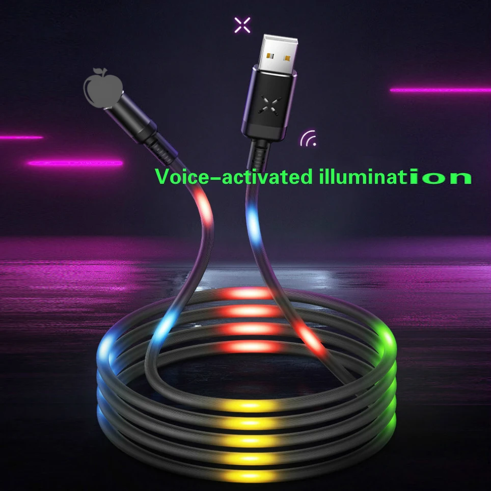 Colorful LED Light Flash Magnetic Fast Charging Micro USB Type C Cable Charger For iPhone XS X 8 7 Samsung USB C Cable
