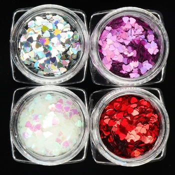 

4 Boxes/set Laser Sweet Love Heart Glitter Decorations Sparkly Holographic Nail Art Sequins Spangles Polish Nails Accessories