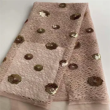 

2020 Latest Nigerian Tulle Lace pink/gold French Net sequins Lace Fabric For Nigerian Wedding Embroidery African Lace Fabric