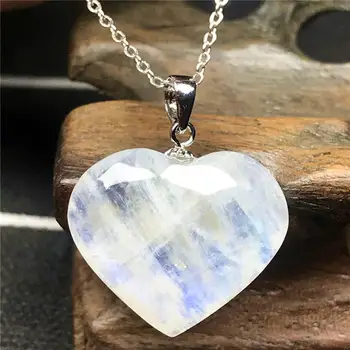 

Top Natural Moonstone Heart Pendant Necklace Jewelry For Woman Man 21x6mm Beads 925 Silver Chains Blue Light Crystal Stone AAAAA
