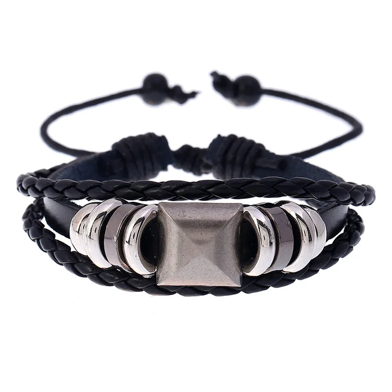 

Jessingshow 2020 Multilayer Bracelet Men Braided Leather Adjustable Bracelets For Women Wood Bead Bracelet Punk Rock Men Jewelry