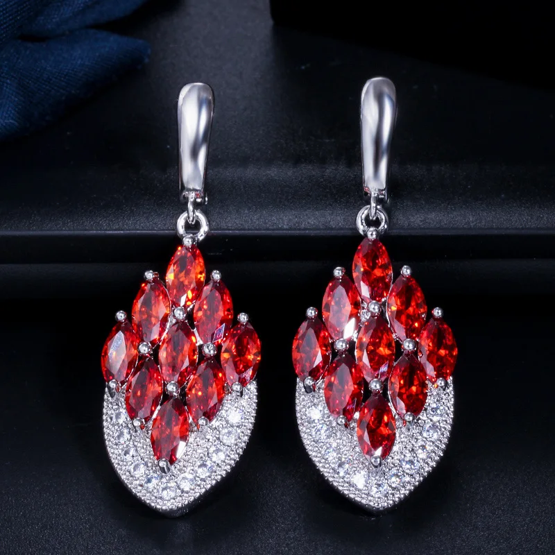 Anchor Shape Dangle Drop Long Cubic Zirconia Red Purple Crystal Earrings for Women Silver 925 Fashion Jewelry Accessories