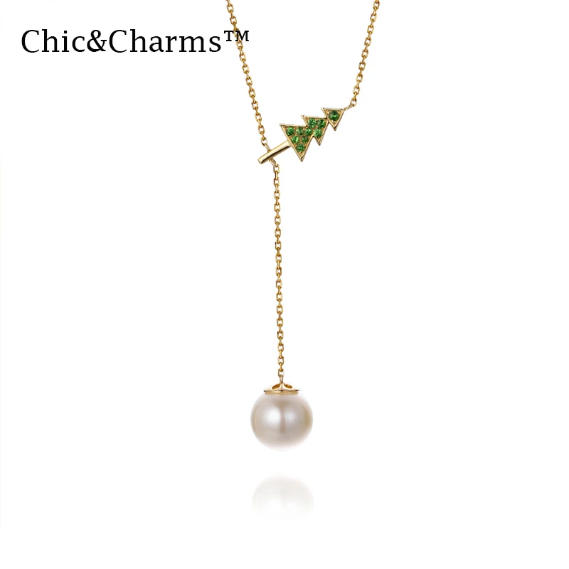 Chic& Charms 9K& 14K натуральный жемчуг и турмалин драгоценный камень ожерелье Настоящее Желтое золото Рождественские елки индивидуальное женское ювелирное изделие