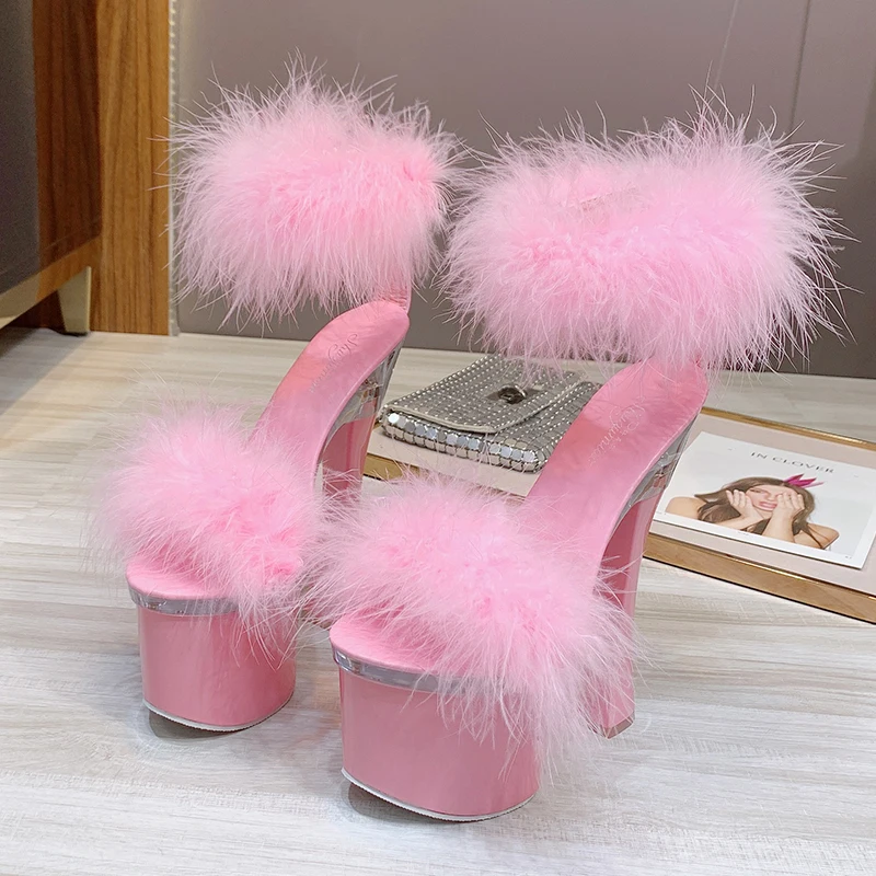 2020 New 4 Color Feather Thick High Heels Platform Sandals Women 14cm 17cm Heels Shoes Female Summer Hair Wedding Pumps WS311 2020 New 4 Color Feather Thick High Heels Platform Sandals Women 14cm 17cm Heels Shoes Female Summer Hair Wedding Pumps WS311