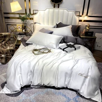 

80 orchid fine tencel four-piece set of pure color quilt cover sheet silk slip naked sleeping bedding