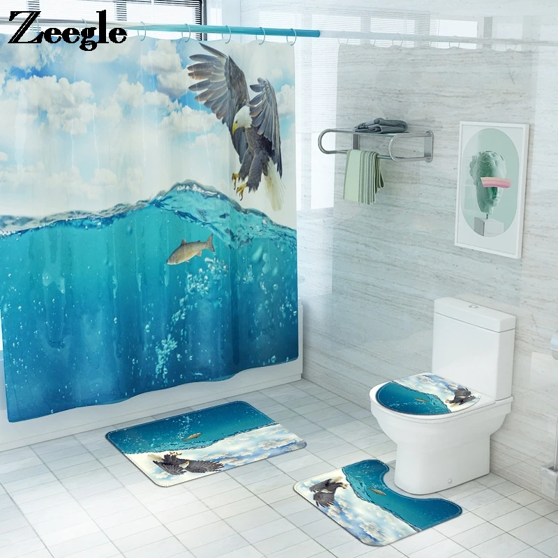 Animal Bath Mat Printed Toilet Mat Absorbent Bathroom Carpet Set Anti Slip Mat for Bathroom Microfiber Bathroom Mats and Rugs