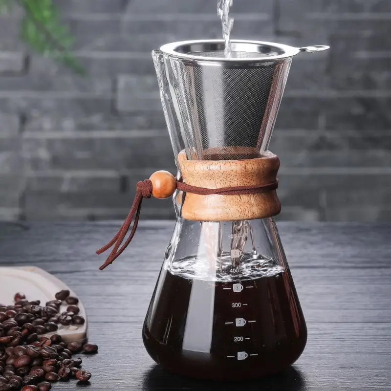 Pour Over Coffee Maker Borosilicate Glass Coffee Pot Coffee Dripper Brewer Coffee Paperless Filter For Home Kitchen