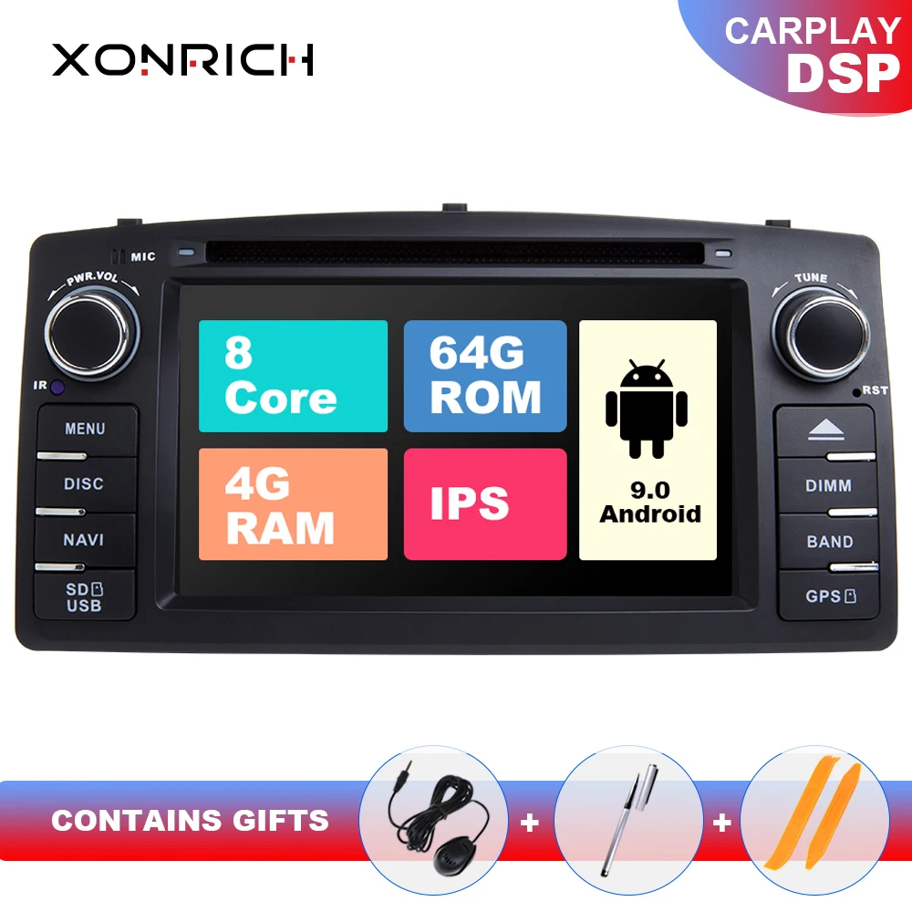 Achat Lecteur DVD de voiture DSP 4GB 64G Android 9.0 pour Toyota Corolla E120 BYD F3 2 Din voiture multimédia stéréo GPS AutoRadio Navigation 8 cœurs