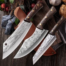 Kucie nóż do trybowania japoński Full Tang uchwyt nóż Handmade stal kuchnia odkostnianie noże Chef krojenie narzędzie Santoku Cleaver tanie tanio CN (pochodzenie) STAINLESS STEEL Ekologiczne TASAK