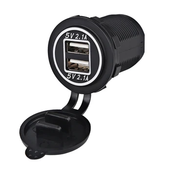 デュアルusbカップタイプ車の充電器ブルーledディスプレイアダプタオートバイ用ボート