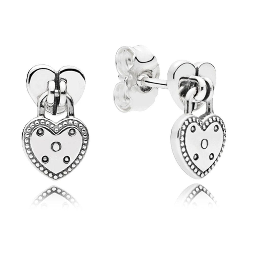 Аутентичные 925 пробы Серебряные Оригинальные серьги-гвоздики в форме сердца в европейском стиле для женщин, очаровательный подарок из бисера, ювелирные изделия DIY