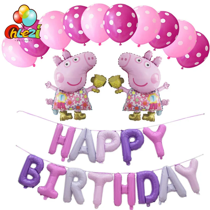 26 шт PEPPAPIG День рождения украшения с узором в виде букв, в честь Мультфильм Баллоны с гелием Baby shower питания для дома на день рождения воздушные шары - Цвет: Pantone  Peppa